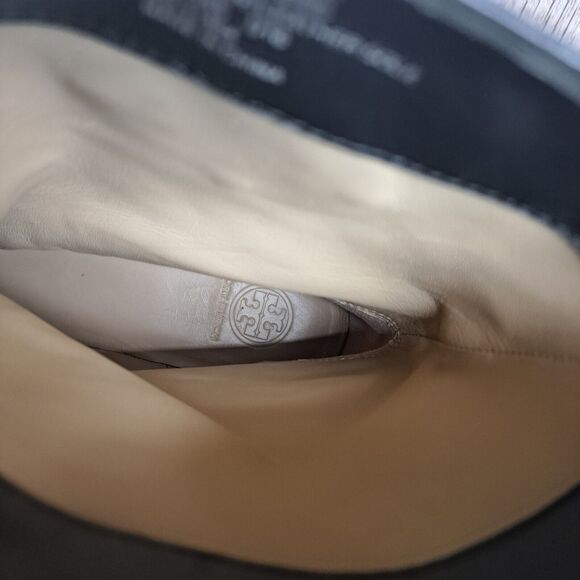 Tory Burch Hallie Mid Shaft Logo Black Leather Riding Boots Women's Sz 9 M (GUC) - Picture 8 of 10